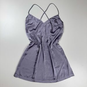 Free People Purple Satin Slip Mini Dress Crystal Rhinestone Straps Size Medium